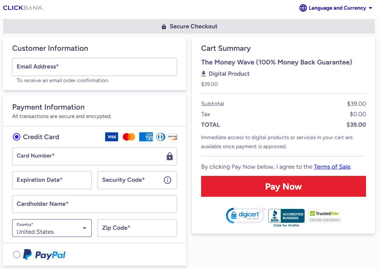 The Money Wave Order Page